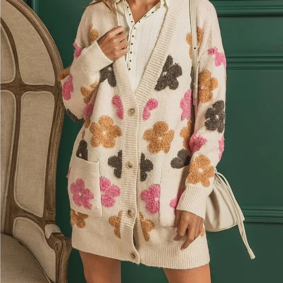 Multicolor floral embroidered cardigan sweater - Picture 10 of 12